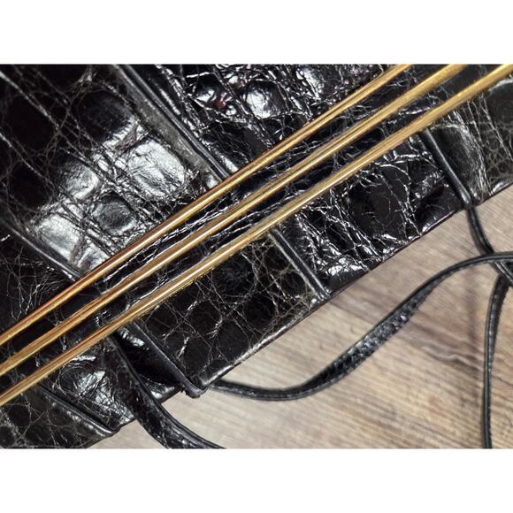 Vintage Judith Leiber Classic Black Snakeskin Reptile Gold Clutch Evening Purse - Picture 7 of 11